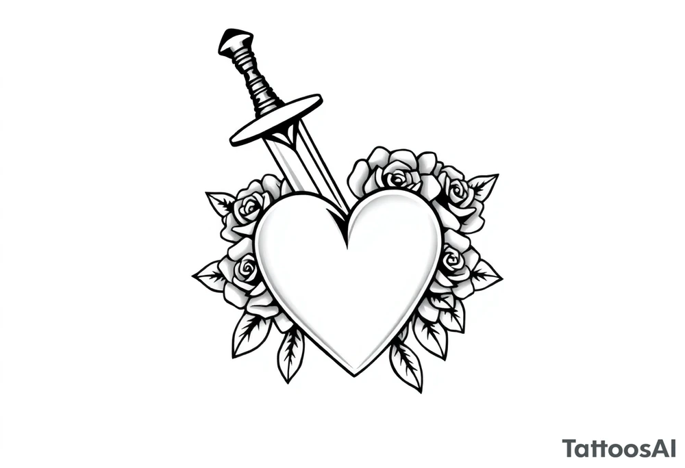 dagger piercing a heart with roses tattoo idea