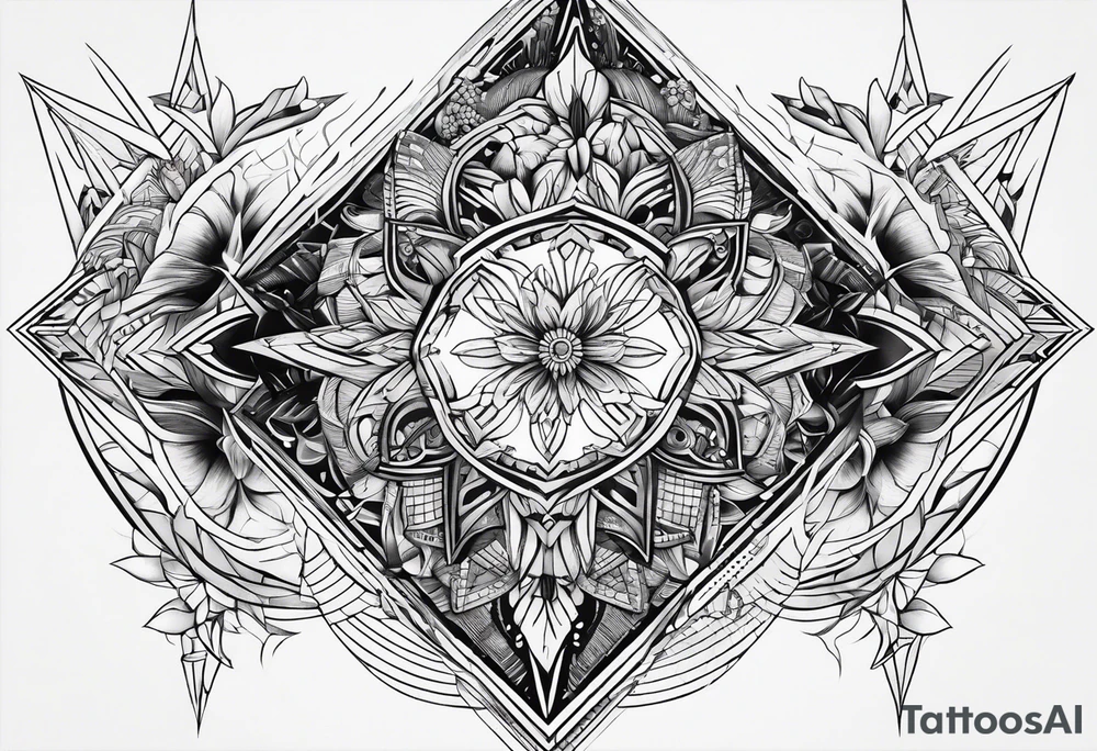 Vertical ways geometric shape tattoo idea