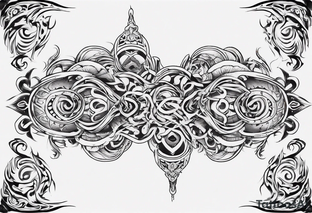 Black and white and ornamental style tattoo which will wrap around ankle horizontally which is larger in the centre tattoo idea