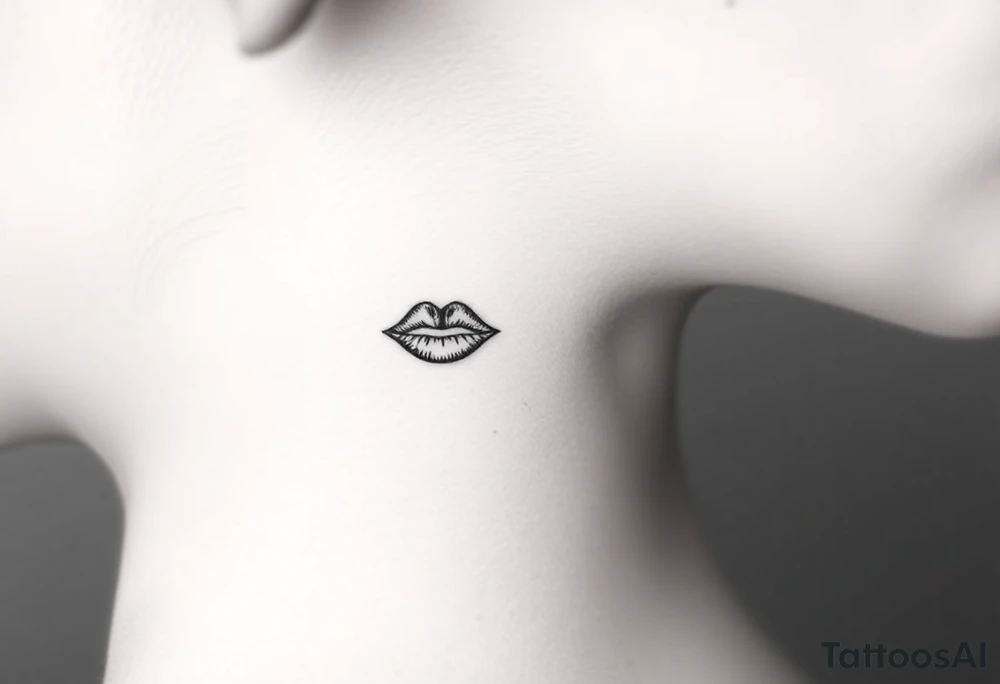 Feminine kiss mark tattooed on the neck with the initials lrs beside it tattoo idea