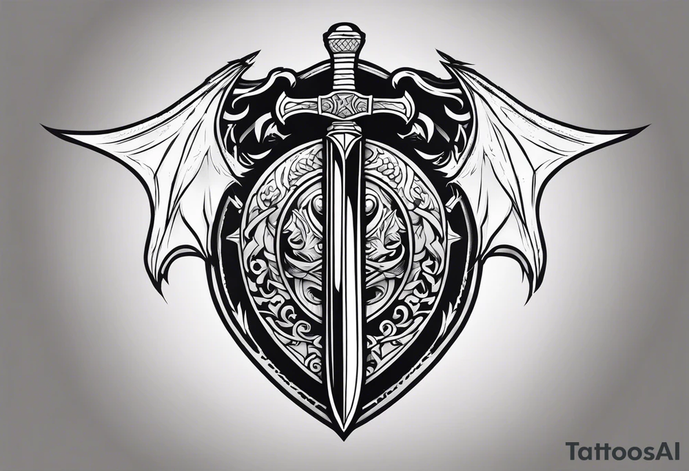 Valhalla sword shield dragon axe tattoo idea