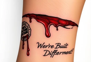 A 6” slit, with blood dripping out, with a “100% Pure Octane” stamp near the blood, and the words, “We’re Built Different!”, underlined by the 6” slit. tattoo idea