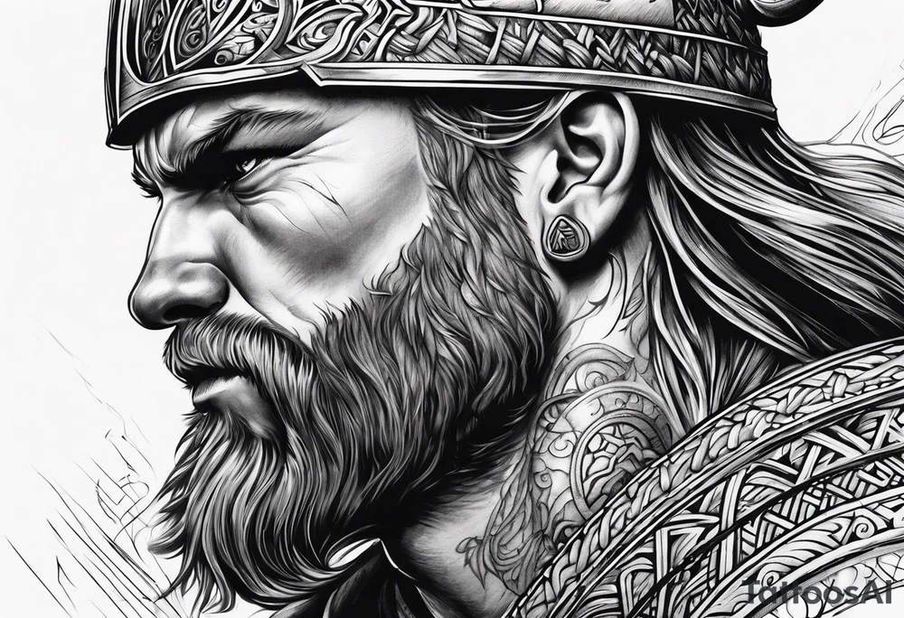 Viking head at angle looking down tattoo idea