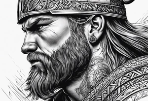 Viking head at angle looking down tattoo idea