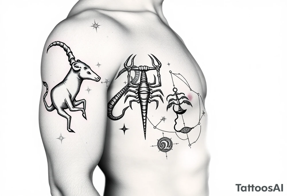Taurus, cancer, 2 scorpio, capricorn, and libra star constellation tattoo for arm tattoo idea