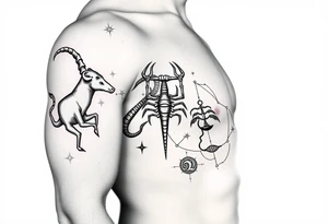 Taurus, cancer, 2 scorpio, capricorn, and libra star constellation tattoo for arm tattoo idea