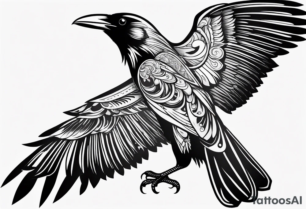 crow with open wings, only the outlines tattoo idea