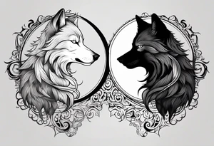 black wolf and white wolf in a ying yang style tattoo idea