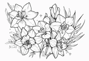 Larkspur, narcissus and stars tattoo idea