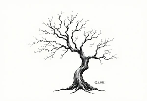 simple windy tree tattoo linework stencil with date 02.18.1998 tattoo idea