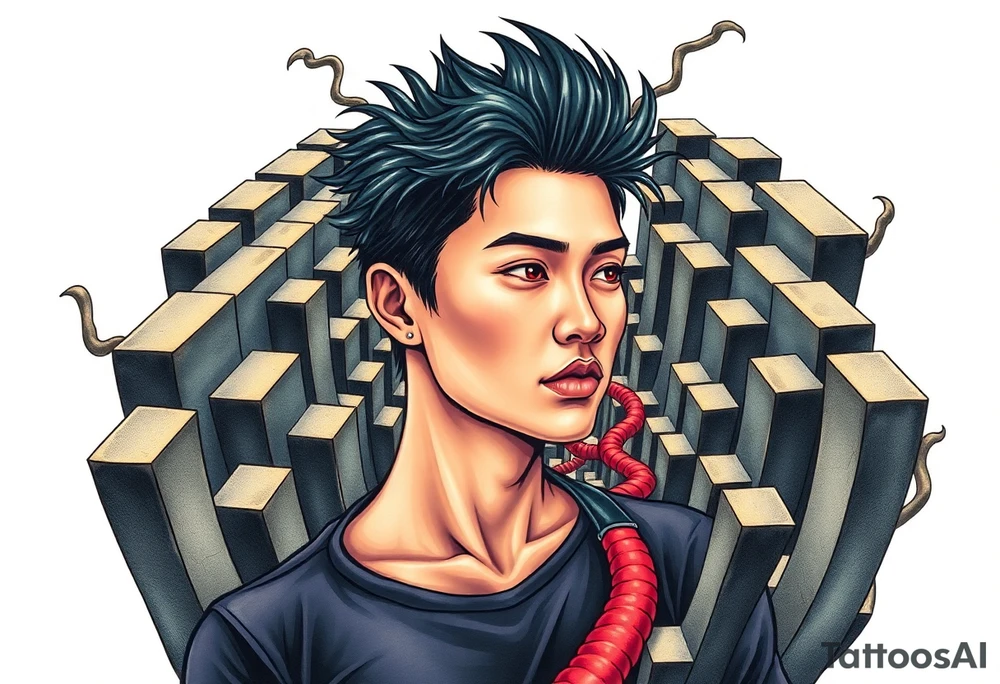 Handsome Asian young guy lost in labyrinth tattoo idea