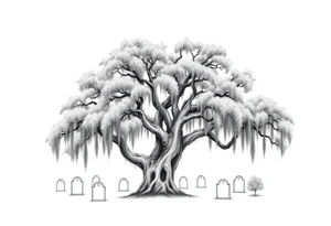 Laurel oak covered in Spanish moss in a cemetery tattoo idea