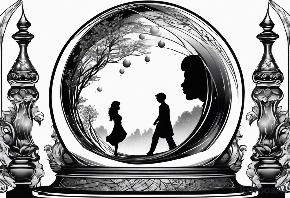 silhouette of a couple hugging in a crystal ball tattoo idea