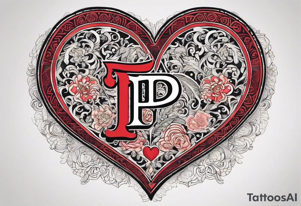 Heart made with letters p and s tattoo idea