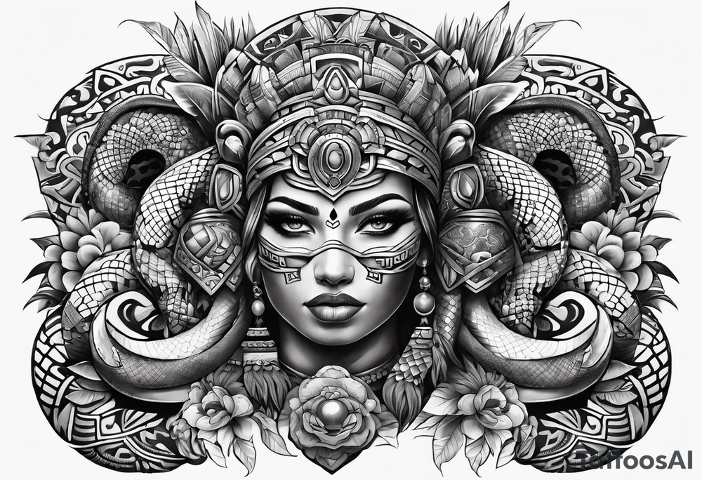 aztec snake sleeve tattoo idea