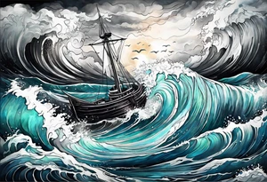 stormy sea, I am lonely and irresistible as a sea element tattoo idea