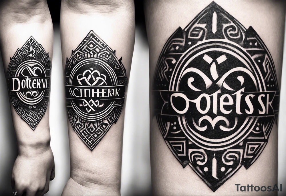 Cheers Mate text, armband +Celtic +Cancer Ribbon +tribal +artistic tattoo idea