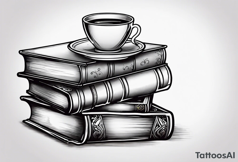 4 stacked books with a cup of coffee on top tattoo idea