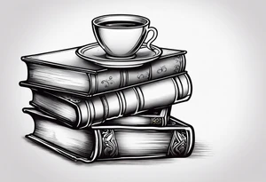 4 stacked books with a cup of coffee on top tattoo idea