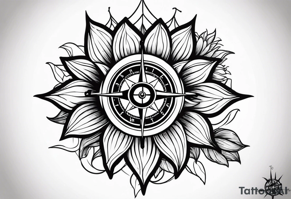 Sunflower and a compass, with the words "To Thine Own Self Be True" tattoo idea