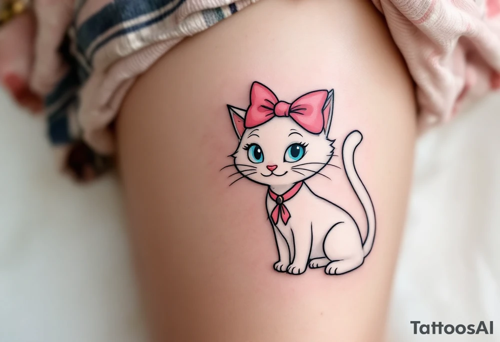 A white cat with a pink bow, Marie from The Aristocats is the ultimate tattoo for feline fans. tattoo idea