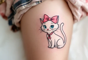 A white cat with a pink bow, Marie from The Aristocats is the ultimate tattoo for feline fans. tattoo idea