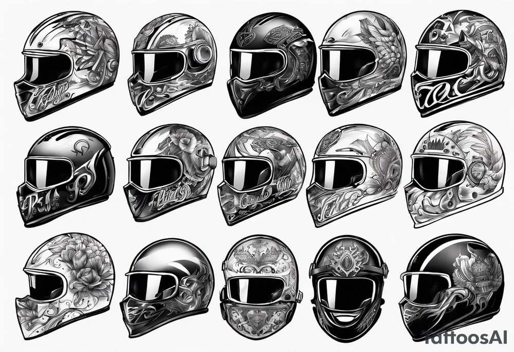 motorbike helmet with a crown on top tattoo idea