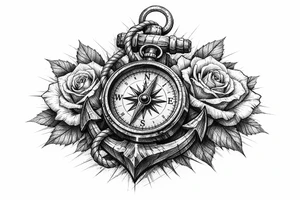 a compass,anchor,roses. tattoo idea
