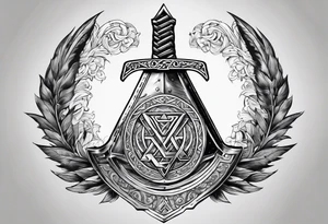 Valhalla stairs sword shield axe Valknut tattoo idea