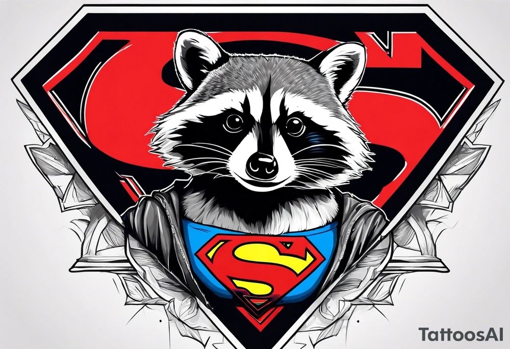 Raccoon wearing a Superman shirt tattoo idea