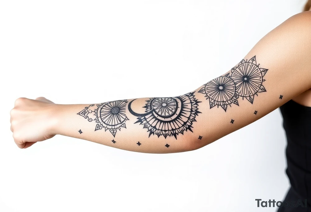 shaman style mytical bold line with rhyme tattoo idea