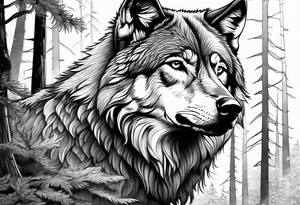 Wolf in a forest tattoo idea