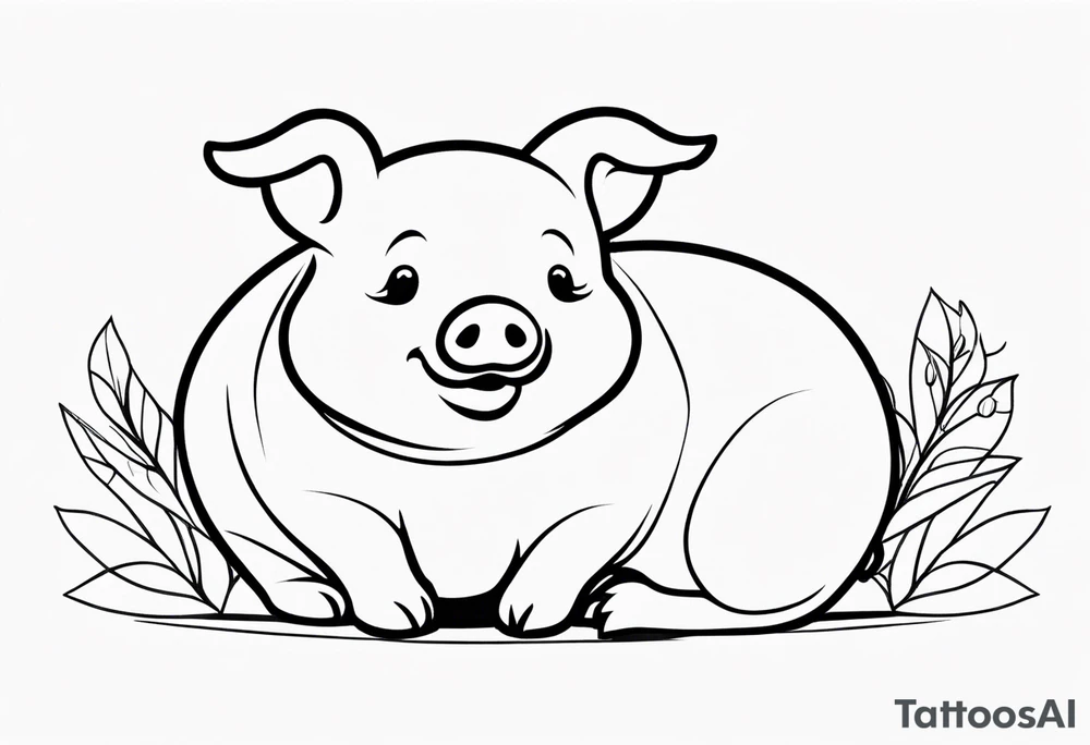 very cute chubby happy piglet.
outline only.
black and white only.
only show the piglet. no extra lines or decoration.
no black shading.
dont make the ears too big tattoo idea