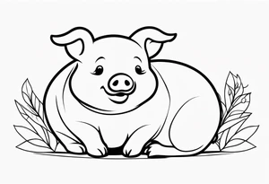 very cute chubby happy piglet.
outline only.
black and white only.
only show the piglet. no extra lines or decoration.
no black shading.
dont make the ears too big tattoo idea