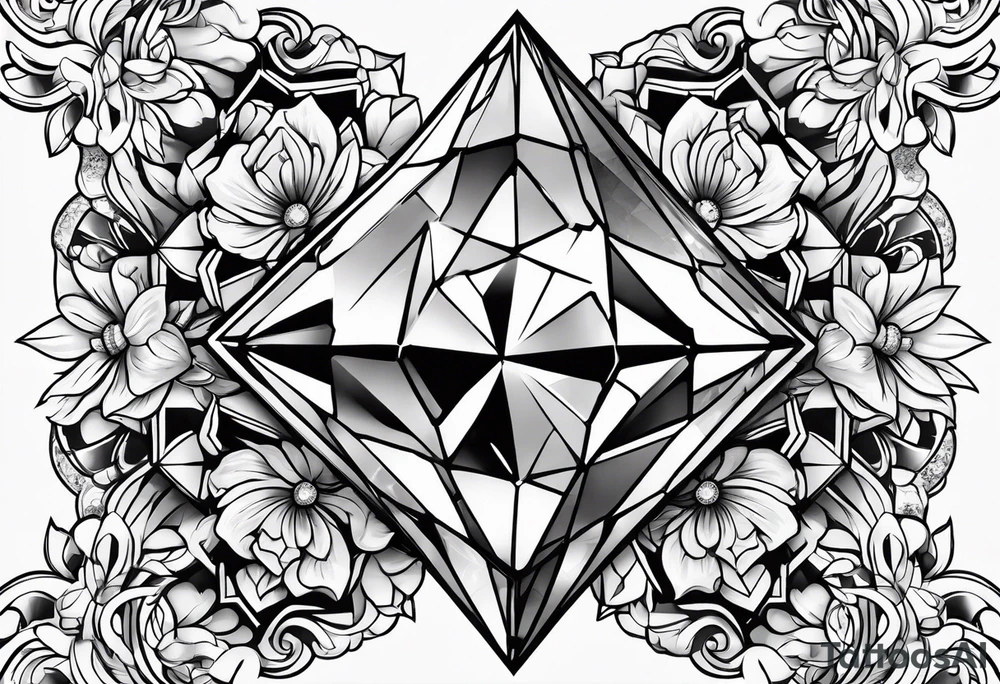 Big diamonds and flowers more diamonds tattoo idea
