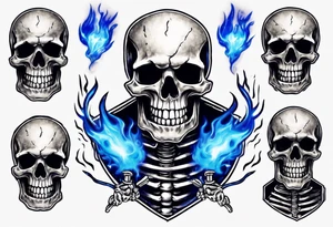 A skeleton welding with blue fire behind tattoo idea