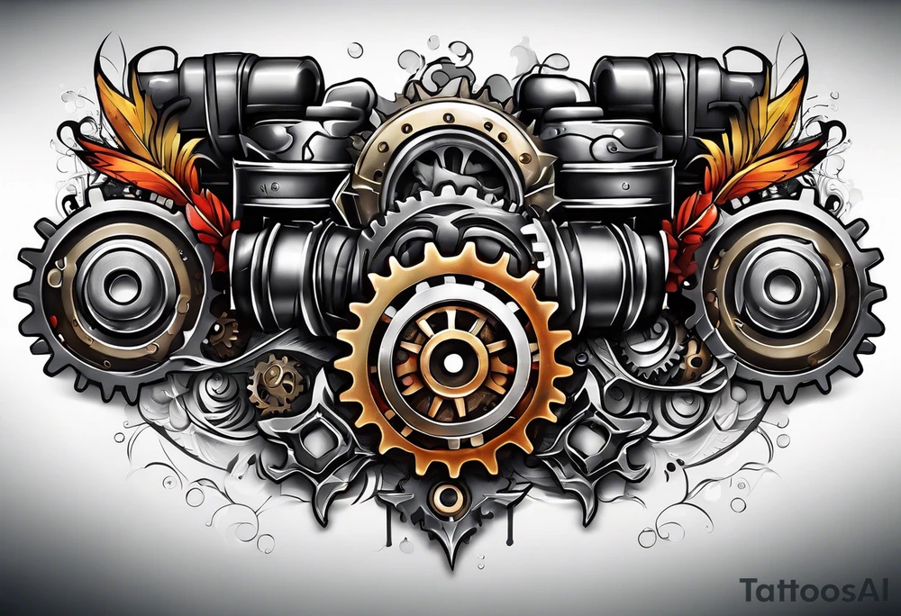 Gears cogs pistons arm sleeve tattoo idea