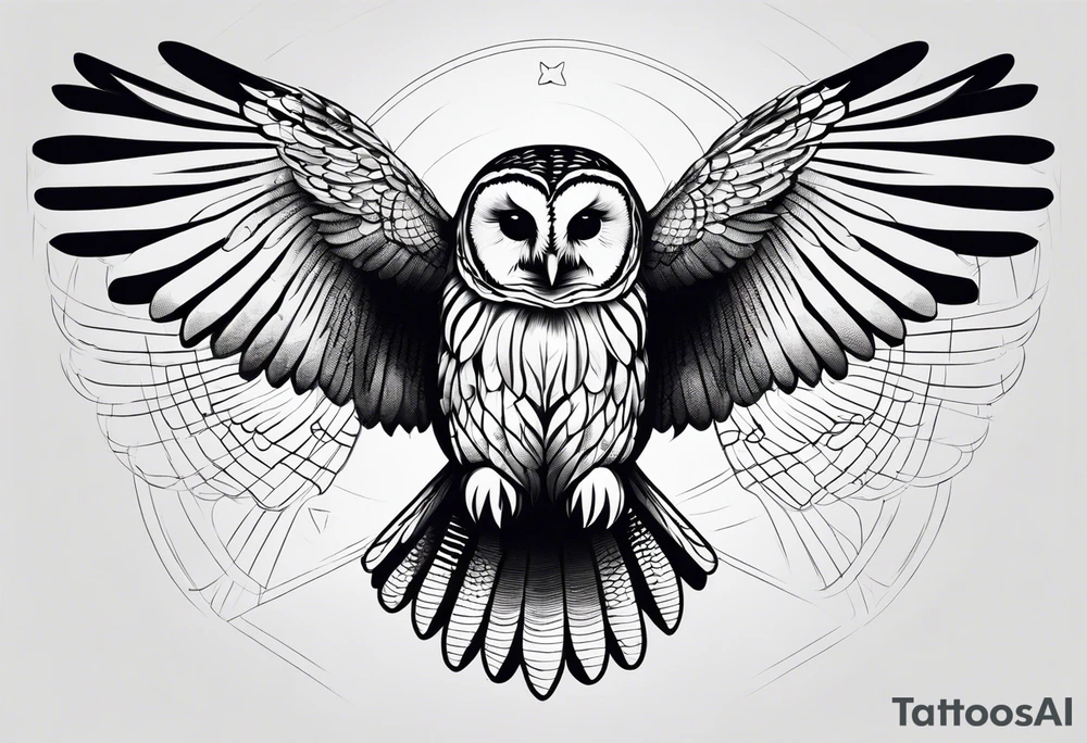 barred owl wings outstretched with a snake in its feet tattoo idea