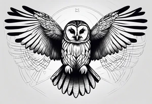 barred owl wings outstretched with a snake in its feet tattoo idea