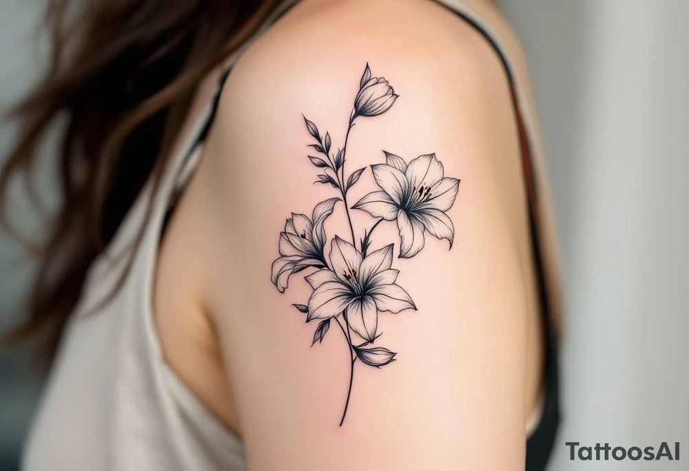 flower arrangement with spider lilies, tulip, cherry blossom tattoo idea