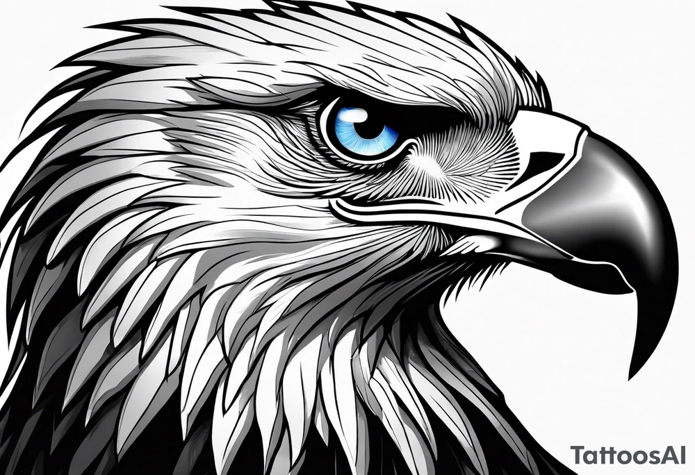 black and white eagle with blue eyes tattoo idea