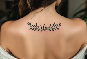 Elegant script in deep forest green, framed by a wreath of olive branches. tattoo idea