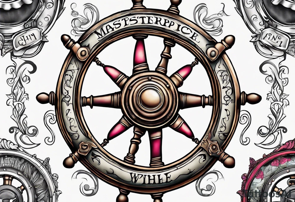 Daughters names around a boat steering wheel tattoo idea