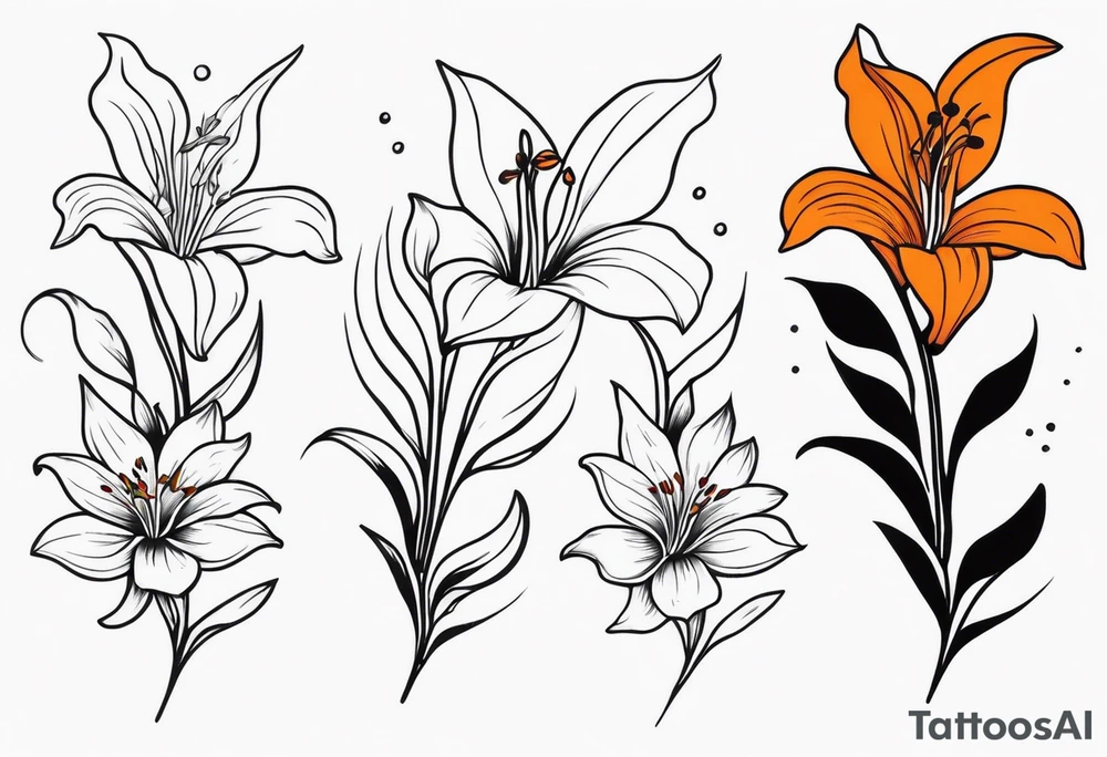 puffin tiger lily flowers vertical calf tattoo tattoo idea