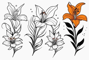 puffin tiger lily flowers vertical calf tattoo tattoo idea