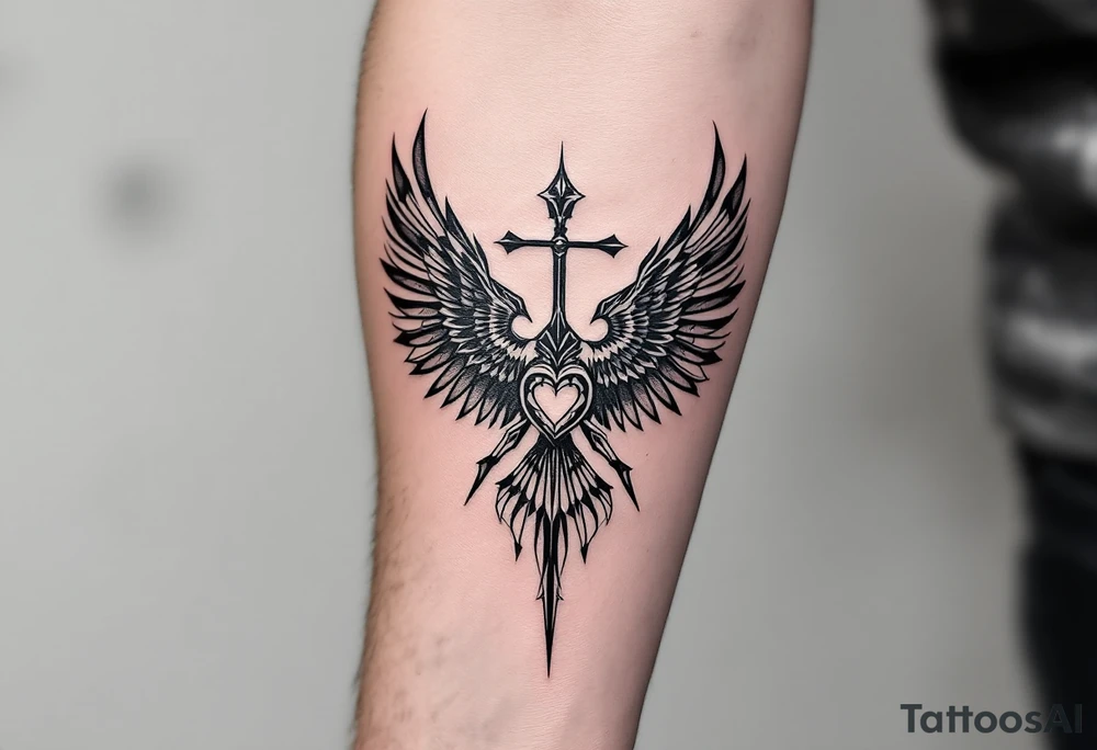 deux corbeau
épée 
un crane
un coeur tattoo idea