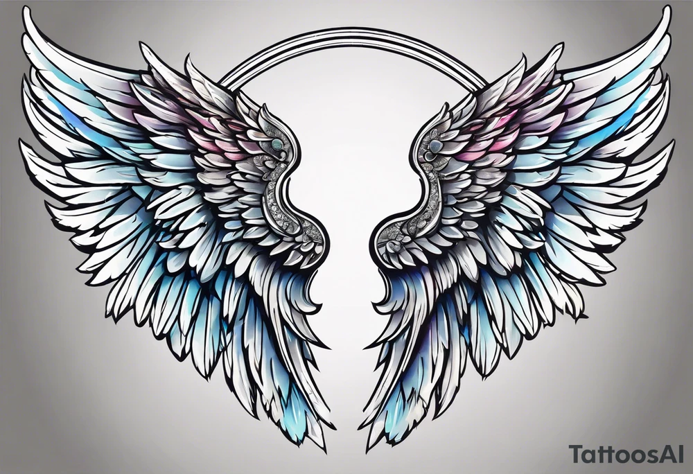 beautiful angel wings. with flilgree in the background tattoo idea