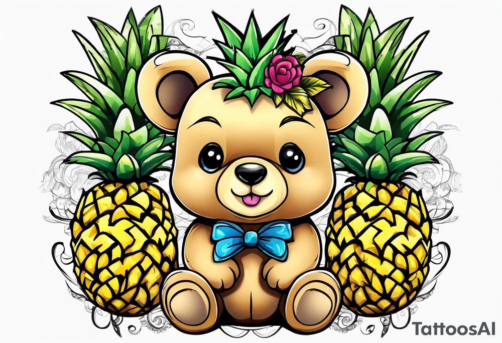 Teddy bear loves pineapple tattoo idea