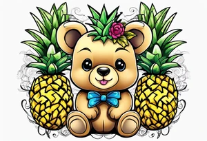 Teddy bear loves pineapple tattoo idea