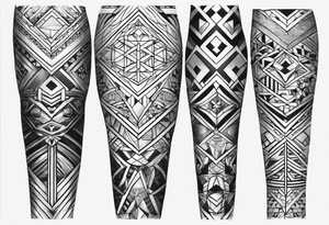 Mix match geometric pattern full leg sleeve male tattoo idea